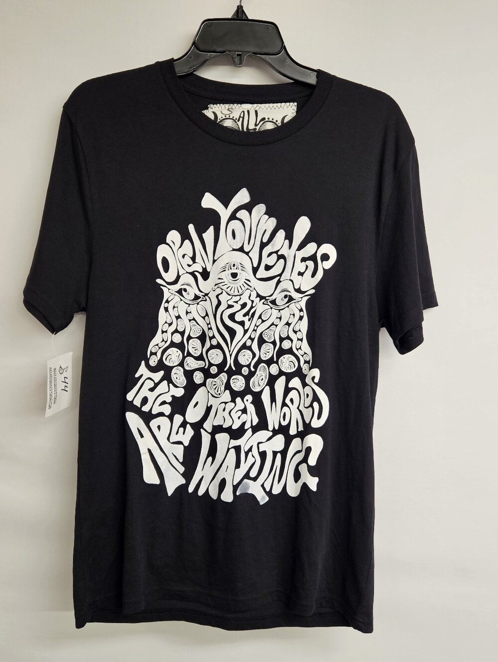 All Seeing Studios Open Your Eyes Other Worlds Watching Mens Black T-Shirt Small